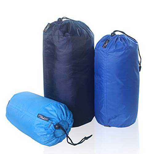 Frelaxy Stuff Sack Set 3-Pack (3L&5L&9L), Ultralight Ditty Bags with Dust Flap for Traveling Hiking Backpacking - color: Sky Blue&Blue&Navy