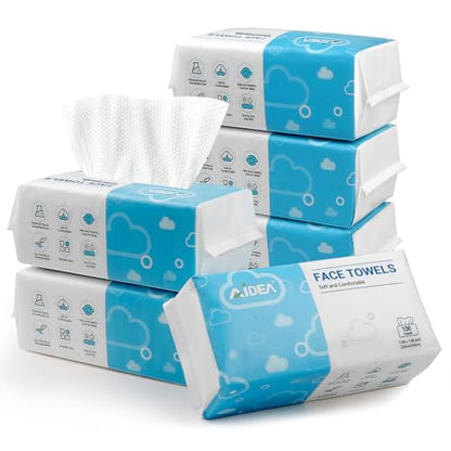 AlDEA Face Towels Disposable-600Ct, Face Towelettes for Sensitive Skin, Clean Facial Wipes for Makeup Removing, Facial Cleansing, Travel, Dry Wipes Face Cloths - style: 7.87" x 7.87" (Pack of 600)