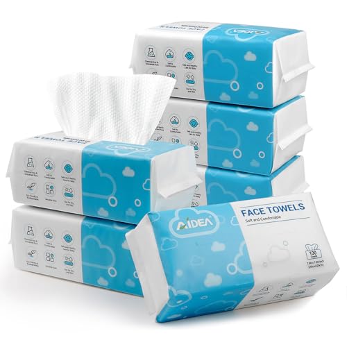 AlDEA Face Towels Disposable-600Ct, Face Towelettes for Sensitive Skin, Clean Facial Wipes for Makeup Removing, Facial Cleansing, Travel, Dry Wipes Face Cloths - style: 7.87" x 7.87" (Pack of 600)