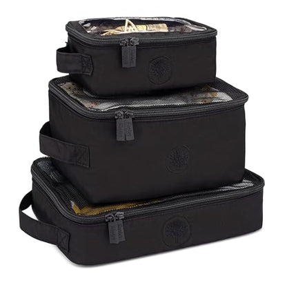 Parker Baby Co. Lightweight Packing Cube Set 3-Pack | Collapsible, Durable, Mesh & Clear Top | Travel Organizer for Diaper Bags, Luggage - Black/Mocha Checker - color: Black/Mocha Checker
