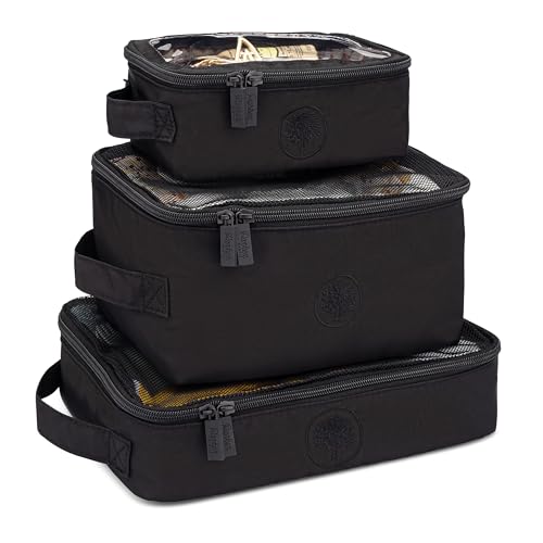 Parker Baby Co. Lightweight Packing Cube Set 3-Pack | Collapsible, Durable, Mesh & Clear Top | Travel Organizer for Diaper Bags, Luggage - Black/Mocha Checker - color: Black/Mocha Checker