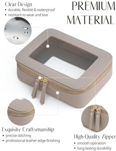 Popvibe Clear Makeup Bag Travel Cosmetic Case Transparent Toiletry Bag with Zipper, Portable Make Up Organizer Traveling Compact Car Bag for Essentials - color: Stone, style: Mini & Medium