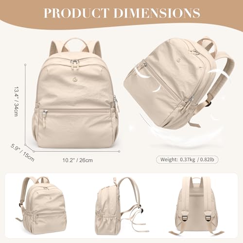 GOLF SUPAGS 13L Mini Backpack Lightweight Nylon Daypack for Women, Small City Pack, Versatile Ladies Backpack for Shopping & Travel, Light Apricot - color: Light Apricot, size: 13 Liters
