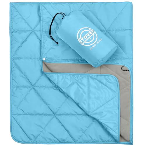 STOVER Outdoor Waterproof Fleece Travel Blanket for Camping, Picnics, Stadiums, Sports, the Beach– Warm, Windproof, Compact, Lightweight & Sand-Resistant (Sky Blue) - color: 02 - Sky Blue