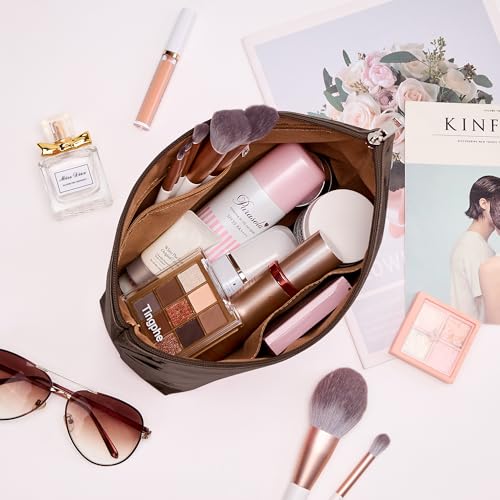 WLLWOO PVC Waterproof Makeup Bag Kraft Paper Cosmetic Bag Travel Toiletry Zipper Pouch Organizer for Women Purse - color: PVC-Coffee