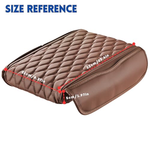 Car Armrest Cushion Pad Auto Center Console Cover with Storage Bag Memory Foam Arm Rest Console Pad Leather Universal Fit for Most Vehicles (Thick Pad, Brown) - color: Brown
