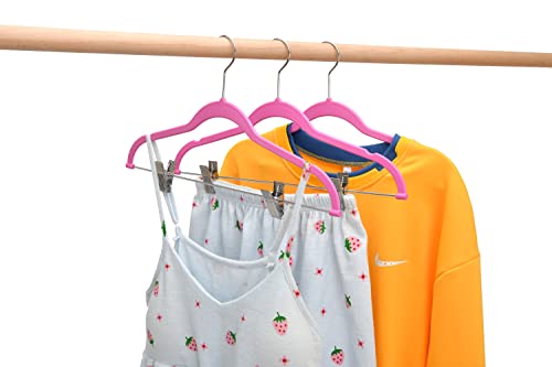 Quality Plastic 20-Pack Non Velvet Non-Flocked Thin Compact Skirt/Pant Hangers with Metal Clips for Skirts Pants Blouses Coats 360° Swivel Hook (Pink, 20) - color: Pink