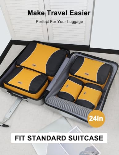 GOX Ultra Light 5 piece Packing Cubes Travel Luggage Organizer 1 Large 2 Medium 2 Small - color: Yellow