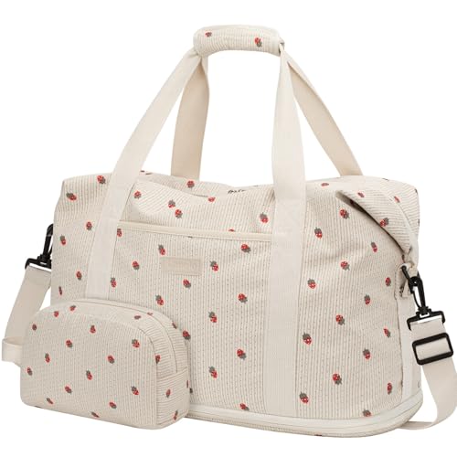 Expandable Travel Duffle Bags Weekender Overnight Bags for Women Men Hospital Bag for Women Labor Delivery with Toiletry Bag Waterproof - color: Corduroy Strawberry, size: Large