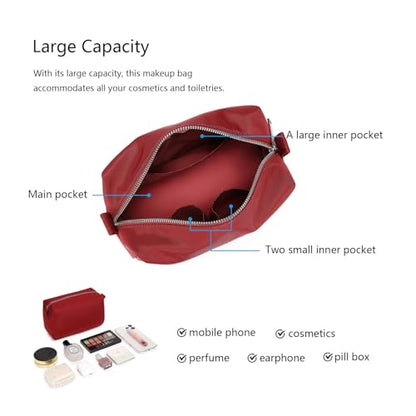 Organizer Bag Lightweight Cosmetic Bag with Ring Clasp Perfect Travel Makeup Bag for Women nylon Stand Up Design (Burgundy Red/Nylon) - color: Burgundy Red/Nylon