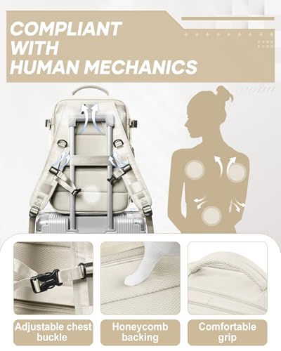 suwasp Vacuum Compression Backpack, 45L Expandable Travel Backpack with Electric Vacpack Pump, Travel Vacuum Bags with Shoe Compartment/17inch Laptop Compartment/USB Port, Beige, Large - color: Beige, size: Large