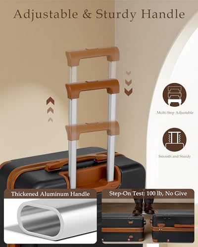 LONG VACATION Luggage Sets 5 Piece, Suitcases With Wheels, PC+ABS Hardshell Luggage Set with Spinner Wheels, TSA Lock (Black Brown) - color: Black Brown, size: 5 Piece Set (20, 24, 28 Inch)