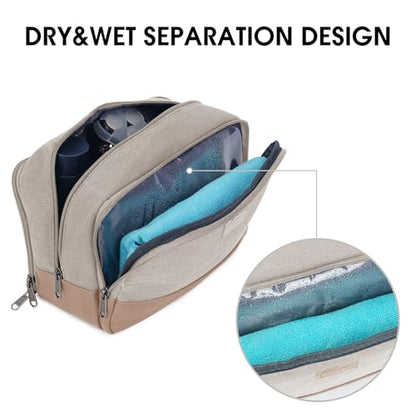 WANDF Travel Toiletry Bag for Men Large Toiletries Shaving Bag Water Resistant Hanging Dopp Kit Travel Accessories Bag for Women Men (Beige Gray) - color: Beige Gray
