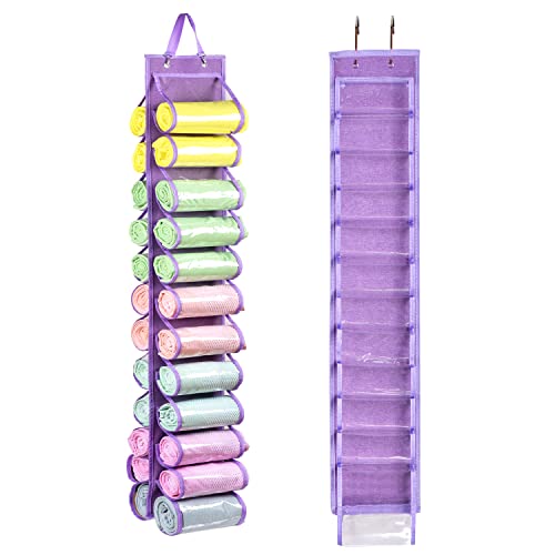 Legging Storage Bag Storage Hanger Can Holds 24 Leggings or Shirts Jeans Compartment Storage Hanger, Foldable Leggings Organizer Clothes Portable Closets Roll Holder (Purple) - color: Purple