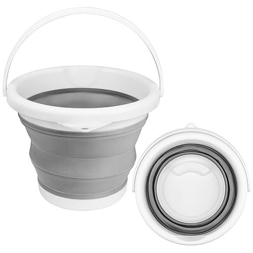 Collapsible Mop Bucket and Ice Bucket-5L(1.3 Gallon) Household Cleaning Silicone Dust Mops Bucket with no Wringer Set,Portable Bathroom Cleaning Supplies Bucket for Cleaning Caddy Spin Mops for Floor - color: Gray, size: 5L