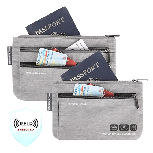 Travelon World Travel Essentials Set of 2 Currency and Passport Organizers - color: Gray Heather