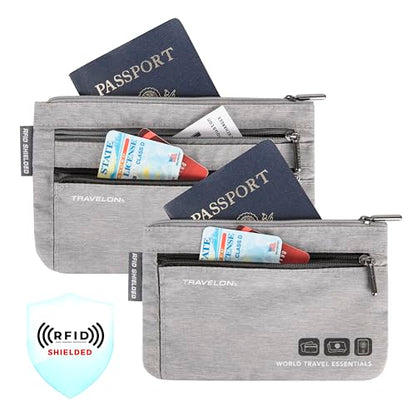 Travelon World Travel Essentials Set of 2 Currency and Passport Organizers - color: Gray Heather