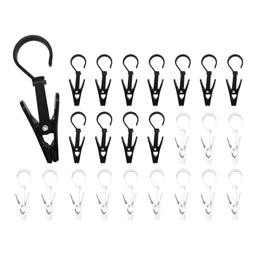 24PCS 4" Plastic Swivel Hooks with Clips, Strong Laundry Hangers, Rotating Clips for Clothes, Towels, Closet Organization, Home & Travel Use (Black & White) - color: Black & White
