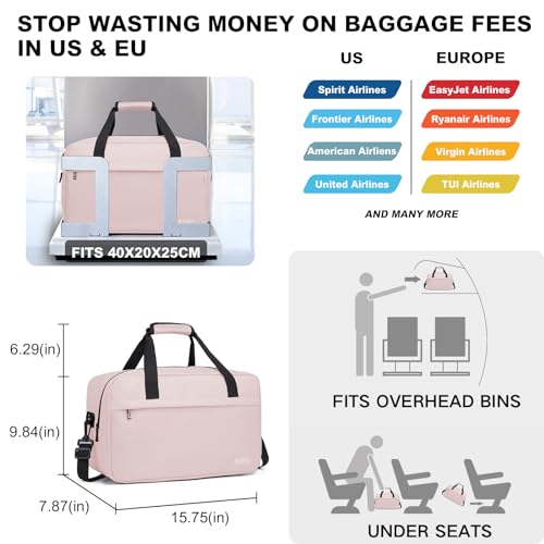 Kono Travel Duffel 20L Under Seat Carry-On Sports Tote Gym Weekender Overnight Bag - 15.75"x9.84"x7.87" Pink - color: Pink, size: M(15.75in x 9.84in x 7.87in)-20L