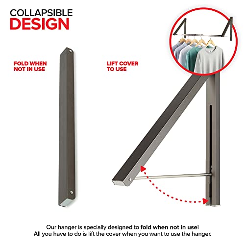 Double Foldable Clothing Rack w/ Extension Rod, Wall-Mounted Retractable Clothes Hanger for Laundry Dryer Room, Hanging Drying Rod, Small Collapsible Folding Garment Racks, Dorm Accessories (Gray) - color: Gray