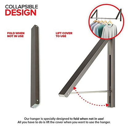 Double Foldable Clothing Rack w/ Extension Rod, Wall-Mounted Retractable Clothes Hanger for Laundry Dryer Room, Hanging Drying Rod, Small Collapsible Folding Garment Racks, Dorm Accessories (Gray) - color: Gray
