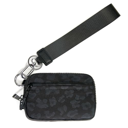Keychain Wallet for Women Mini Zip Card Holder with ID Window Coin Purse Detachable Wristlet Small Wallets Black Leopard - color: Black Leopard