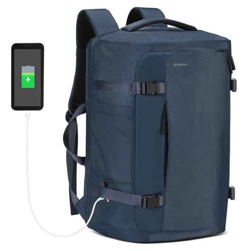 40L Travel Backpack, TSA Friendly Flight Approved Carry on Backpack for Men Women, Fits 17.3 Inch Laptop with USB-A&C Ports, Weekender Bag, Blue - color: Blue