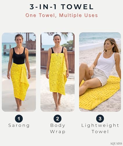 3-in-1 Wearable Beach Wrap & Lightweight Travel Towel – Sarong with Secure Button Closure, Quick-Dry Sand-Free Microfiber, Adjustable Fit (64”x33”, Fits S–4X), Compact Pool & Beach Essential, Yellow - color: Yellow Arrows
