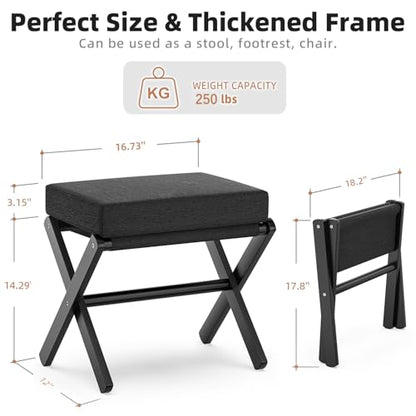 BAMBOOHOMIE Foldable Foot Stool Ottoman, Small Padded Foot Rest with Bamboo X-Legs, Portable Folding Leg Rest for Living Room Bedroom Office, Soft Foam Cushion Step Stool for Couch & Armchair (Black) - color: Black - Black