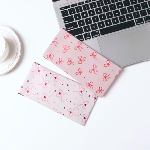Glasses Case Soft, Eyeglass Cases for Women Portable Squeeze Top PU Leather 2 Pack Glasses Pouch with Cleaning Cloth - color: 2pcs Bow Heart Print