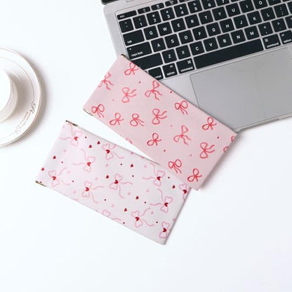 Glasses Case Soft, Eyeglass Cases for Women Portable Squeeze Top PU Leather 2 Pack Glasses Pouch with Cleaning Cloth - color: 2pcs Bow Heart Print