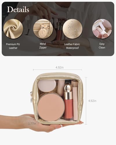 Pocmimut Clear Makeup Bag, Easy to Find Mini Makeup Bag for Purse, Travel Makeup Bag for Car, Compact Cosmetic Pouch for Daily Essentials,Gold - color: Gold, style: Mini