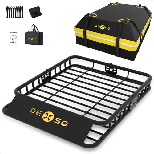 46" x 36" Universal Roof Rack Basket, 200 Lbs Capacity Rooftop Cargo Carrier Basket with 15 Cubic Feet (44" x 34" x 17") Waterproof Luggage Bag, for Suvs, Trucks, Vehiclesor Suvs, Trucks, Vehicles - size: 46" x 36" w/Bag