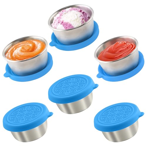 6x1.6 Oz Salad Dressing Containers With Lids, Small Leakproof Reusable Stainless Steel Salad Dressing Container To Go For Lunch Boxes,Sauce containers, Picnics,Travel Meal Prep And Kitchen Storage. - color: Sky Blue, size: 1.6oz