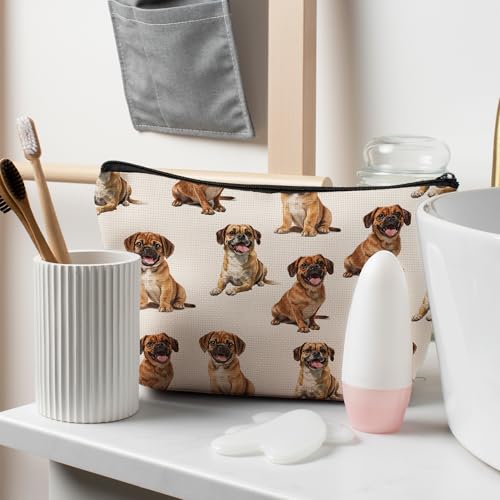 Puggle Dog Makeup Bag, Puggle Lovers Gifts Cosmetic Bag for Women, Dog Mom Lovers Owner Gifts for Women Christmas, Pet Lover Gift Zipper Travel Makeup Pouch for Purse - color: puggle