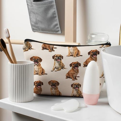 Puggle Dog Makeup Bag, Puggle Lovers Gifts Cosmetic Bag for Women, Dog Mom Lovers Owner Gifts for Women Christmas, Pet Lover Gift Zipper Travel Makeup Pouch for Purse - color: puggle