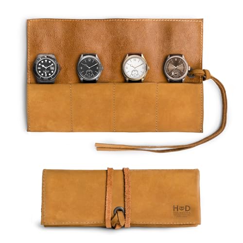 Hide & Drink, Leather Watch Roll Organizer Handmade from Full Grain Leather, Holds Up to 4 Watches, Easy Carry On Watchlover Storage (Old Tobacco) - color: Old Tobacco