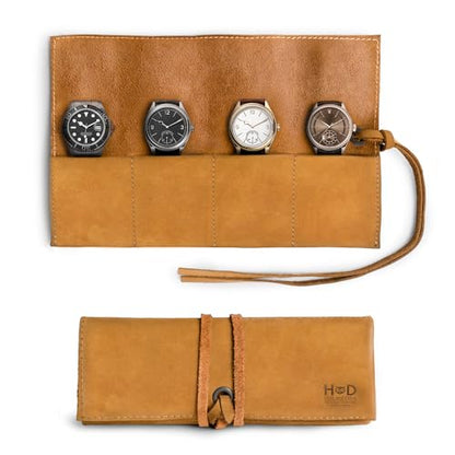 Hide & Drink, Leather Watch Roll Organizer Handmade from Full Grain Leather, Holds Up to 4 Watches, Easy Carry On Watchlover Storage (Old Tobacco) - color: Old Tobacco