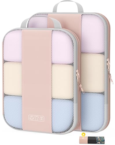 2 Set Compression Packing Cubes for Travel Essentials,Compressible Expandable Packing Cubes for Suitcase,OlarHike Luggage Garment Bags for Travel,Handy Helper for Organizing Clothes(Beige) - color: Beige