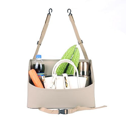 Viaviat Car Handbag Purse Holder Between Seats Leather Car Front Seat Storage Bag Large Capacity Car Organizers for Book Document Phone Bottle Tissue Toy (Beige Style-1) - color: Beige (Style 1)