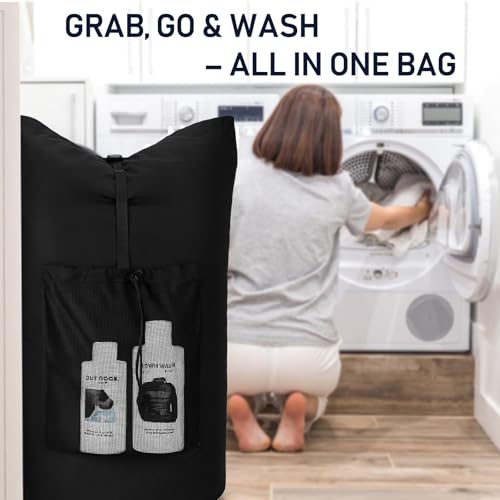 Laundry Bag Backpack Extra Large Travel Laundry Bags with Shoulder Straps Durable Polyster Clothes Hamper Bag for College Laundromat Apartment - color: Black, size: Extra Large