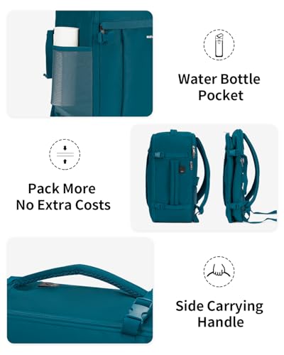 ECOHUB Travel Backpack for Men Women, Carry on Backpack with USB Charging Hole, Spirit Airlines Personal Item Bag Flight Approved, 15.6 Inch Laptop Backpack with Anti Theft Pockets, 30L, Blue Green - color: Blue Green, size: 18 inch underseat