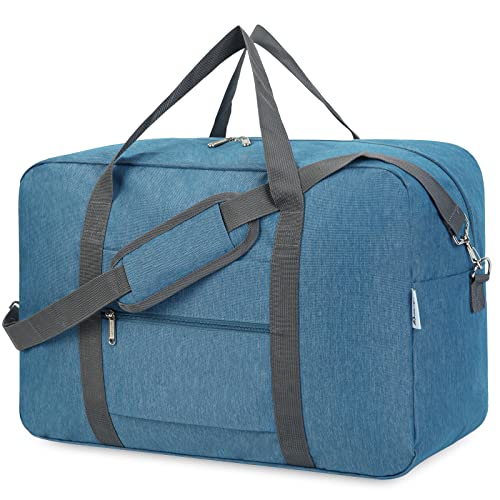 Narwey Carry on Luggage 22x14x9 Airline Approved Foldable Duffle Bag for Travel Packable Duffel Bag for Traveling Airplane for Women and Men 40L (Navy Blue (With Shoulder Strap)) - color: Navy Blue, size: 40L