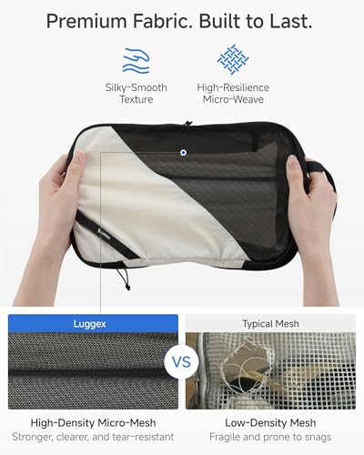 LUGGEX Compression Packing Cubes for Travel, 6 Set Lightweight Luggage Organizer Bags with Shoe Bag, Space Saving Suitcase Packing Cubes for Carry-On with Breathable Mesh, Double-Zipper (POX01, Beige) - size: 6 Set - 1 Xlarge & 2 Large Cubes