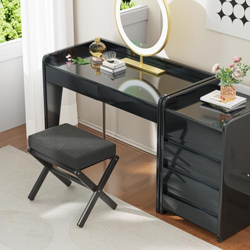 BAMBOOHOMIE Foldable Foot Stool Ottoman, Small Padded Foot Rest with Bamboo X-Legs, Portable Folding Leg Rest for Living Room Bedroom Office, Soft Foam Cushion Step Stool for Couch & Armchair (Black) - color: Black - Black