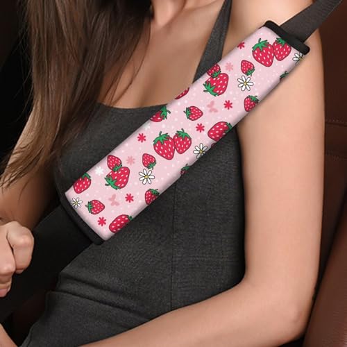 Cute Strawberry 2Pcs Car Seat Belt Cover Pads,Seat Belt Cushion Comfortable Anti-Slip Universal Auto Seat Straps for Vehicle Truck SUV Van Sedan - color: Cute Red Strawberry