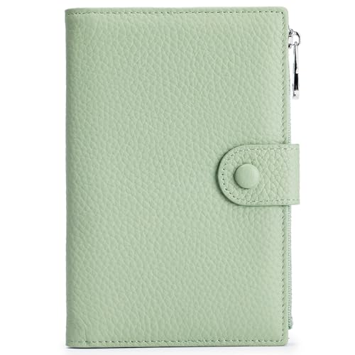 RFID Passport Wallet for Women, Slim Leather Passport Holder for Travel, Compact Travel Wallet with Zippered Coins Pocket and SIM Slots, Ladies Passport Cover - color: Light Green