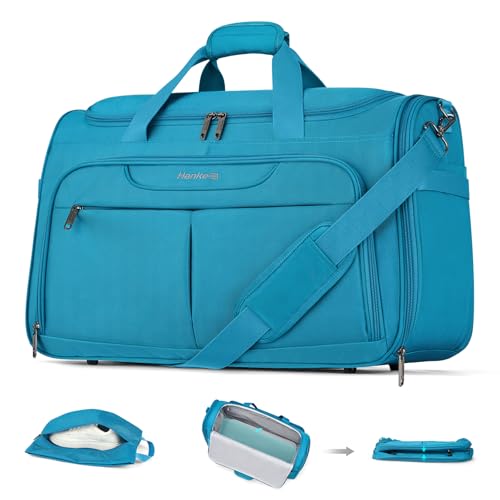 Hanke Carry On luggage Bags for Travel, Large Foldable Duffle Bag for Travel, Softside Lightweight Travel Bag Carry On Bags for Airplanes Women, Travel Tote Bags for Women Men.(Caribbean Blue) - color: Caribbean Blue, size: Ultra Carry-On