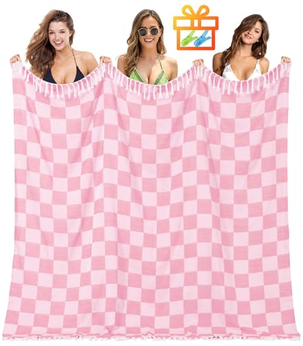 Antfuny Giant Beach Towel Blanket Autumn Outing Stuff for Women & Men Road Trip Camping Gear Ship Cruise Gear Must Haves Extra Large Airplane Accessories Travel Gadgets XXL Pink Plain Pattern - color: Xxl Pink Plain(208cm*225cm), size: XX-Large