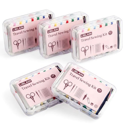 LIBLAIN Mini Sewing Kit, Small Travel Sewing Kit with Big Eye Steel Needles for Adults and Beginners, Needle and Thread Kit for Hand Sewing (43Pcs, 5Pack) - size: 5 Pack